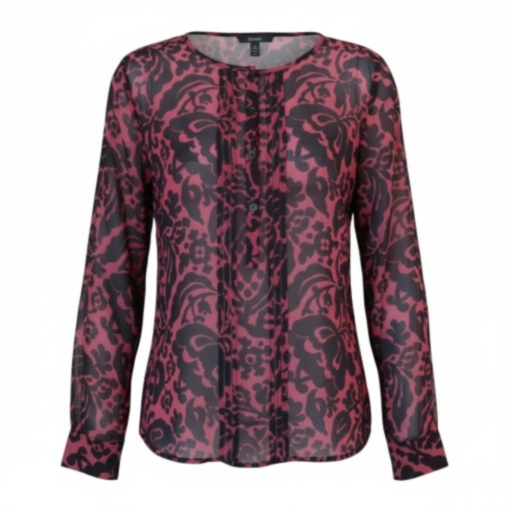 Ann Taylor LOFT Sheer Long Sleeve Top Paisley/Butterfly Print Size Small